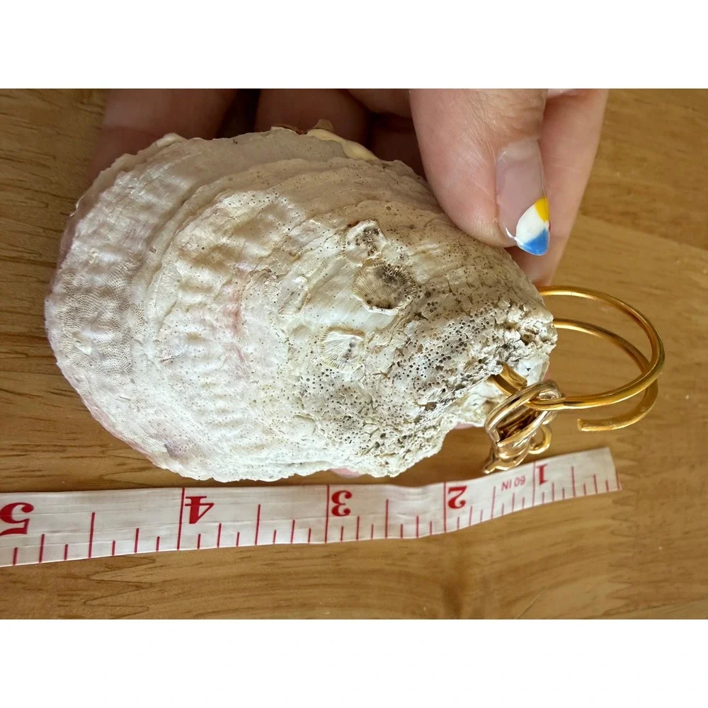 Handmade Oyster Shell Keychain Pink Tassel Dried Pressed Flowers Gold Hardware